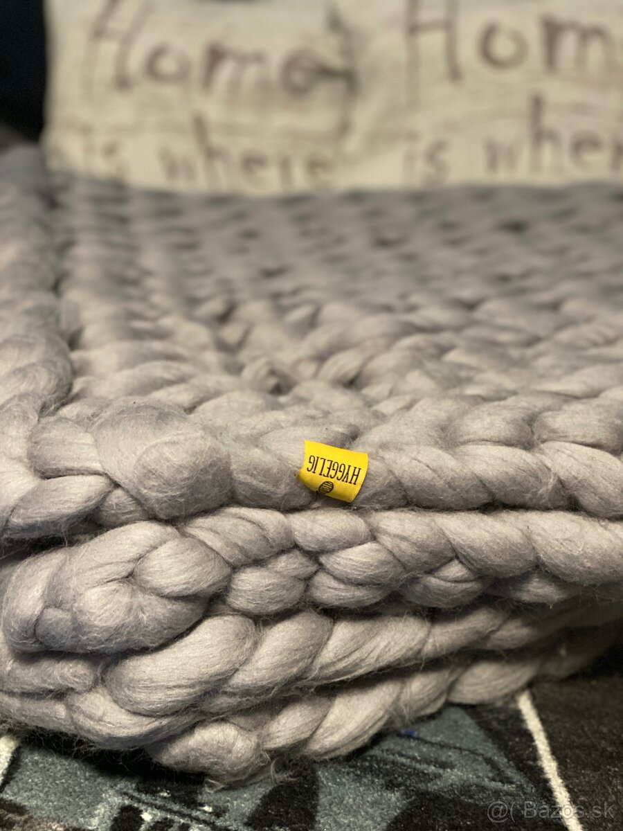 Ručne pletená deka z hrubej vlny – nová, sivá farba - 4