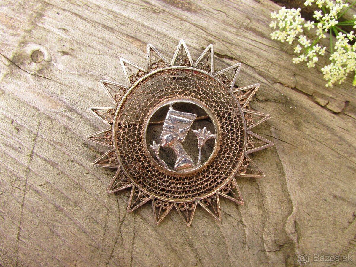 Stará strieborná filigránová brošňa Egypt, Ag 800 - 4