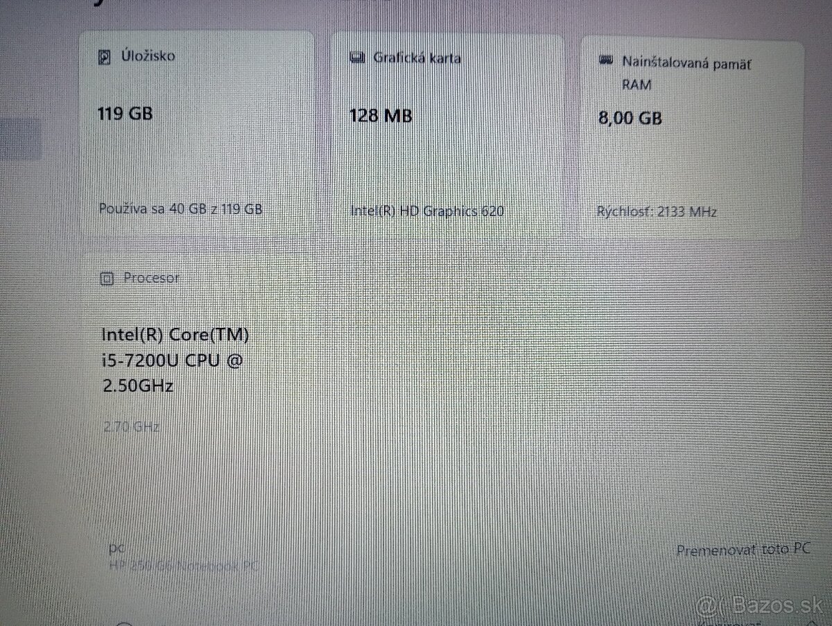 predám notebook Hp 250 g6 - Intel core i5 - 8gb ram - ssd - 4