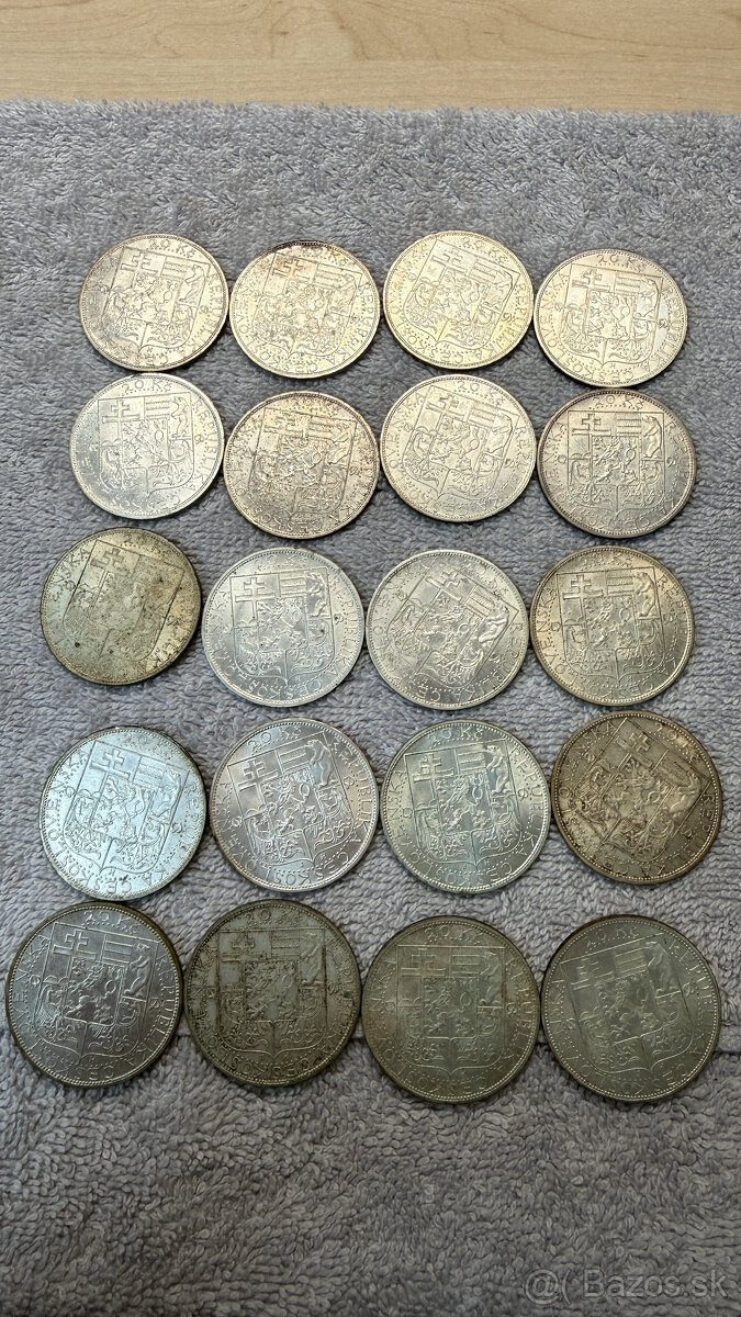 Stříbrná mince 20 Kčs 1937 T. G. Masaryk (Ag 700/1000, 12 g, - 4