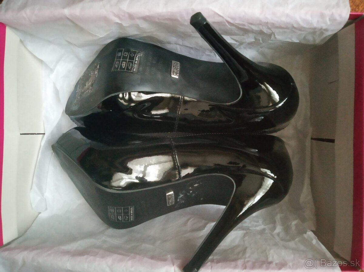 Luxusné lodičky s platformou, lakovaná koža, čierne, veľ. 38 - 4