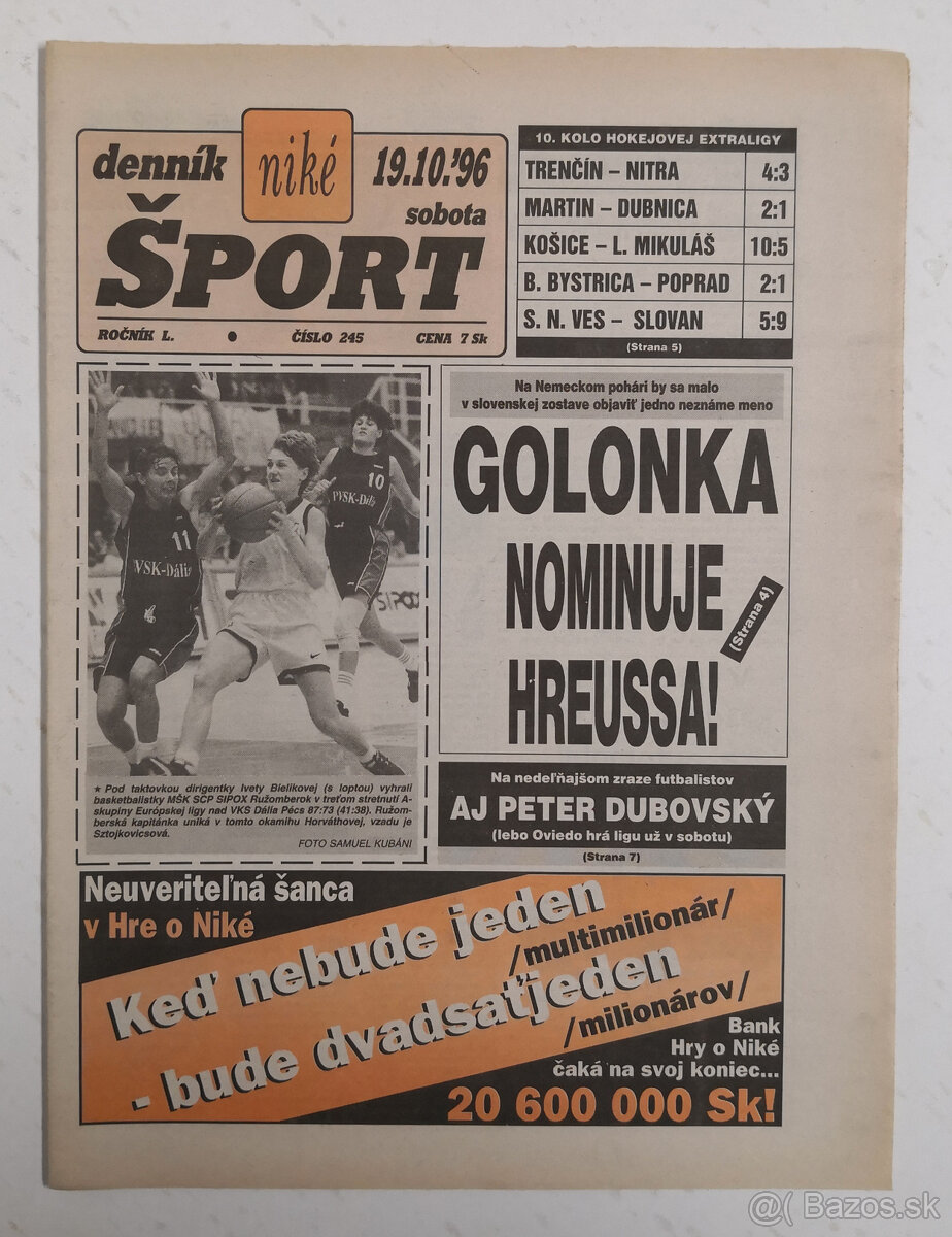 Staré noviny Denník Šport 2 - 4