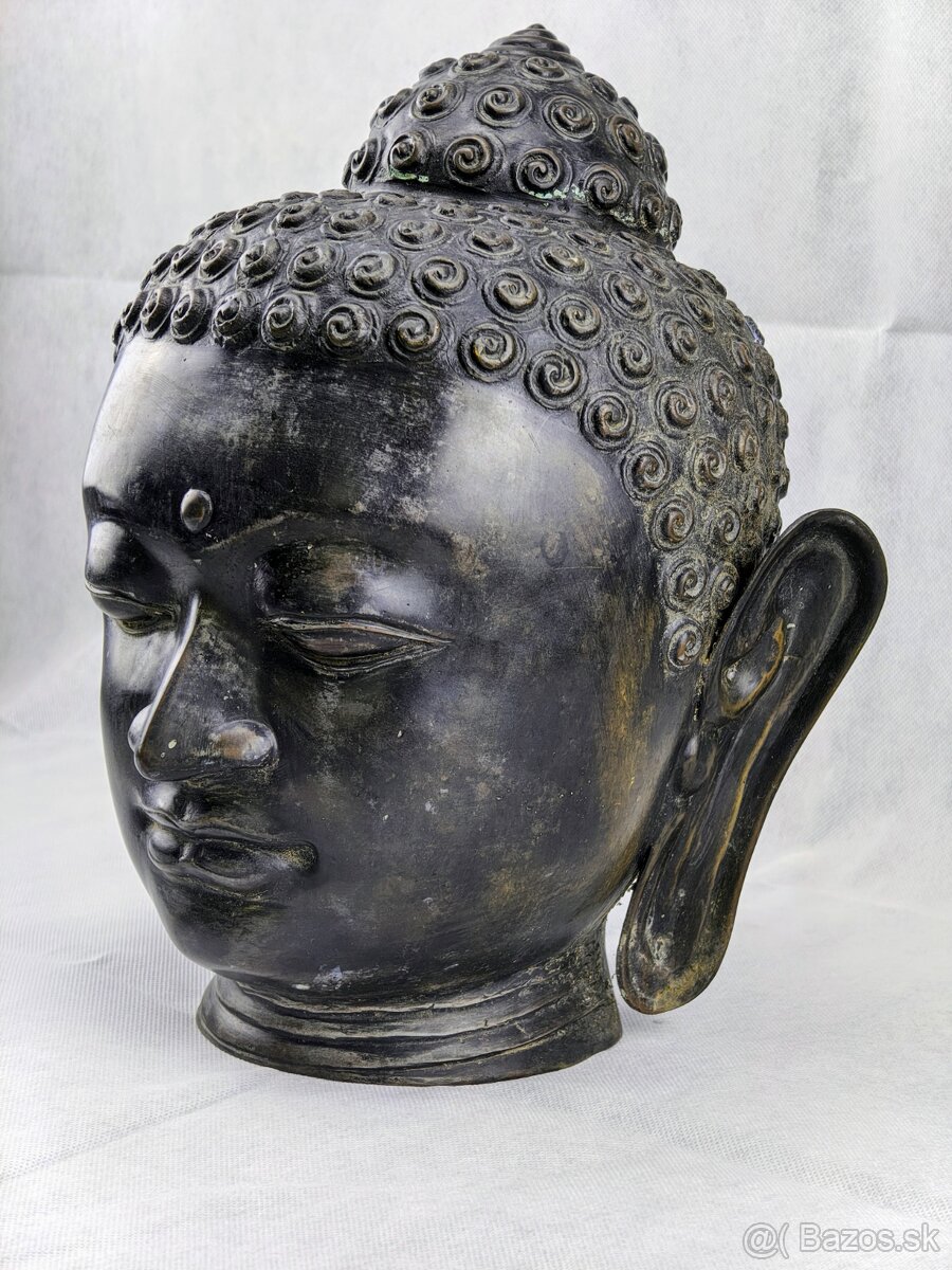 Veľká 42cm bronzová starožitná busta buddhu Gautamu -Thajsko - 4