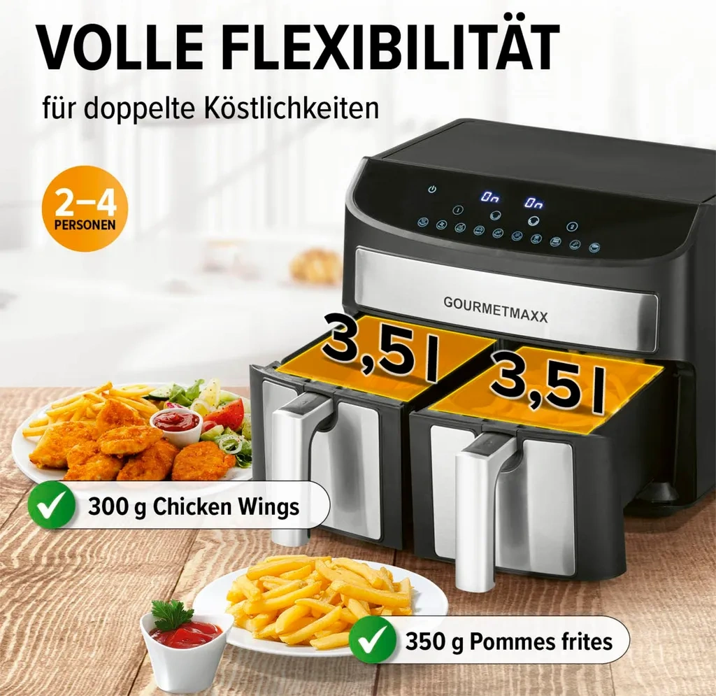 GOURMETmaxx Dvojkomorová teplovzdušná fritéza, 2 x 3,5 l - 4