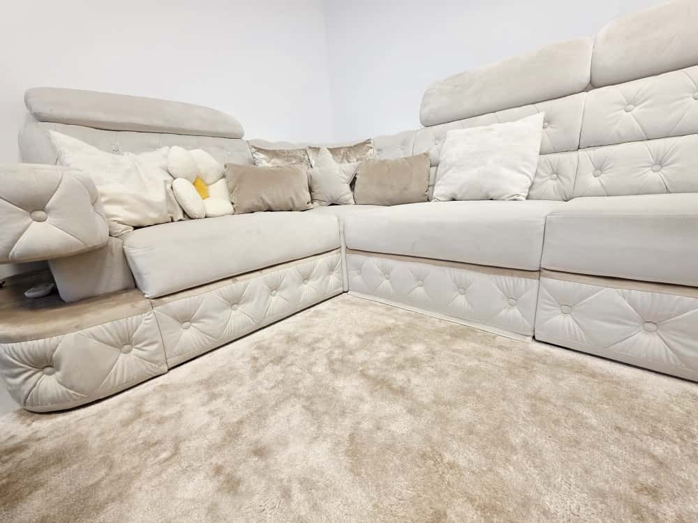 Luxusná rohová sedačka s LED osvetlením, elektrickým výsuvom - 4