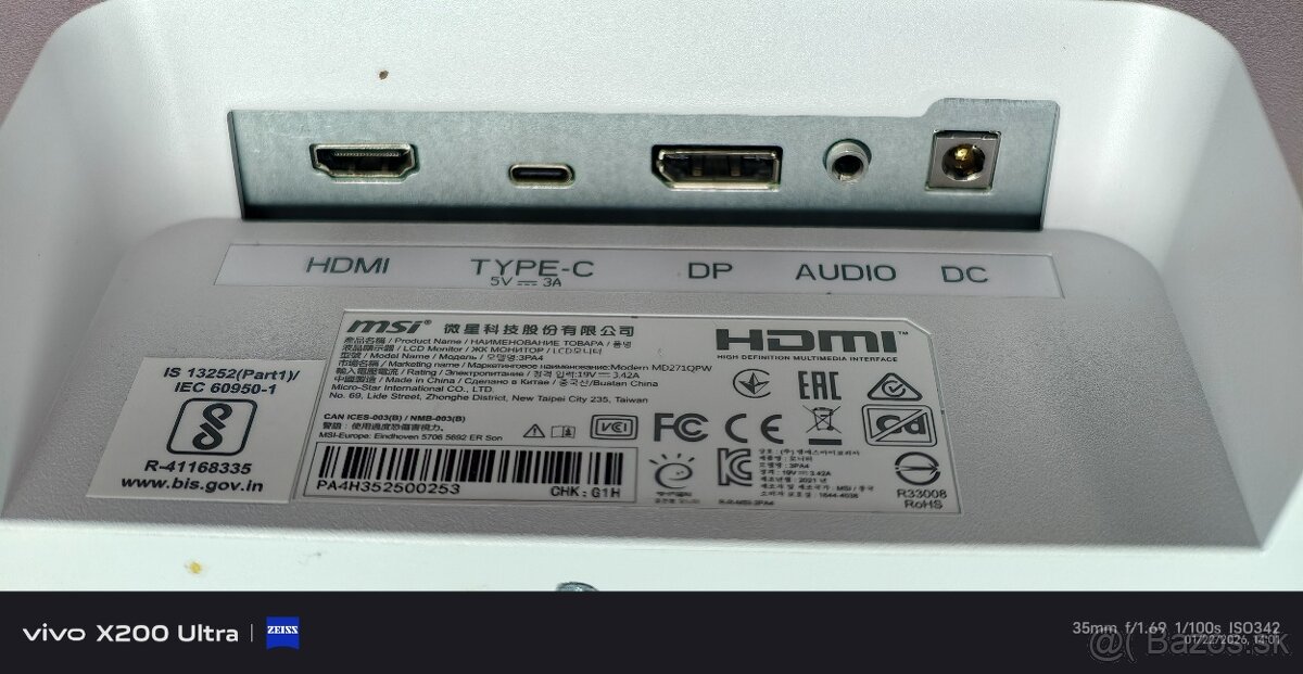 MSI 27 Full HD 1920 x 1080 IPS Panel, 75Hz Biely - 4