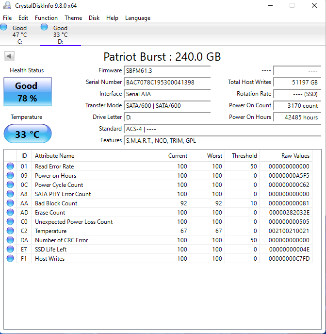 Patriot Burst 240GB, 2.5" / SATA 6Gb/s - 4