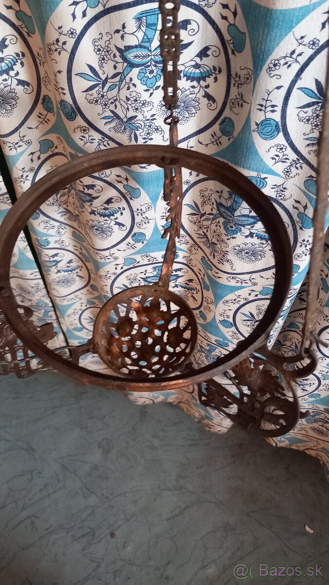 Starožitný liatinový závesný luster - 4