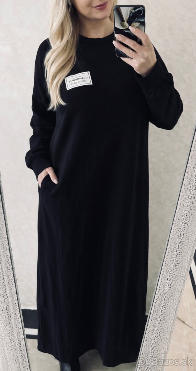 Mega bavlnene maxi šaty black - 4