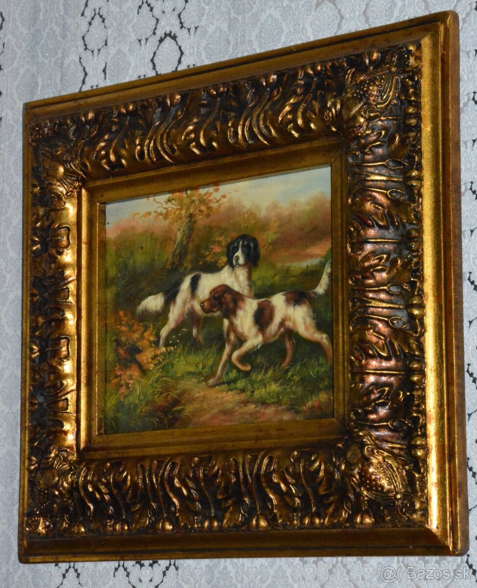 Zámecký obraz - Lovečtí psi - olej na desce - 4