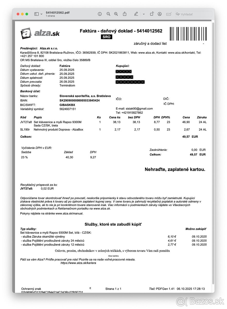 Rapoo 9300M Sada CZ/SK, biela - 4