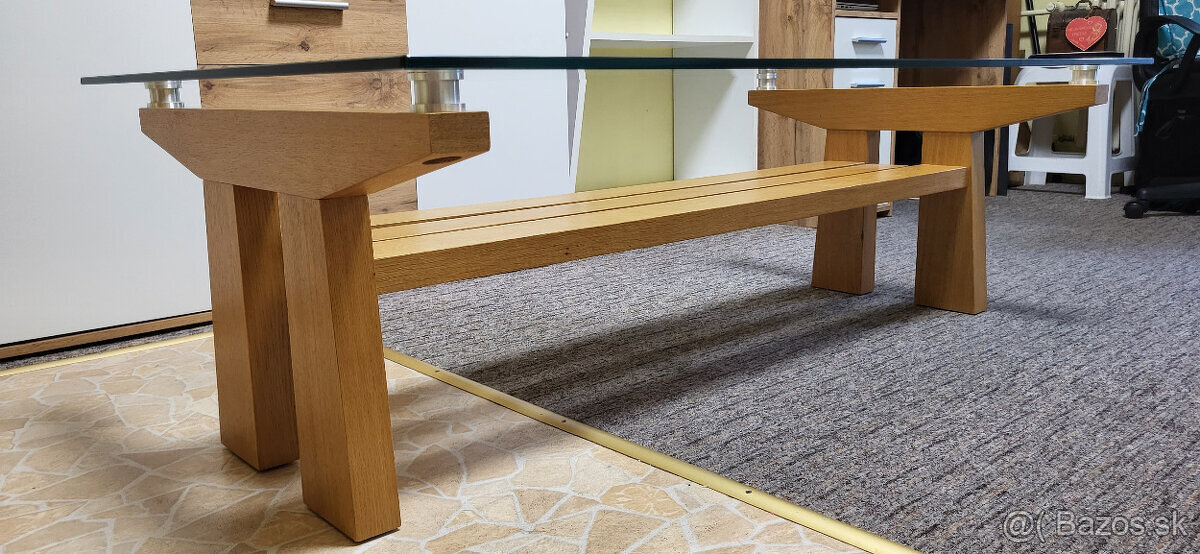 Konferenčný Stôl do obývačky- masív+sklo - 4