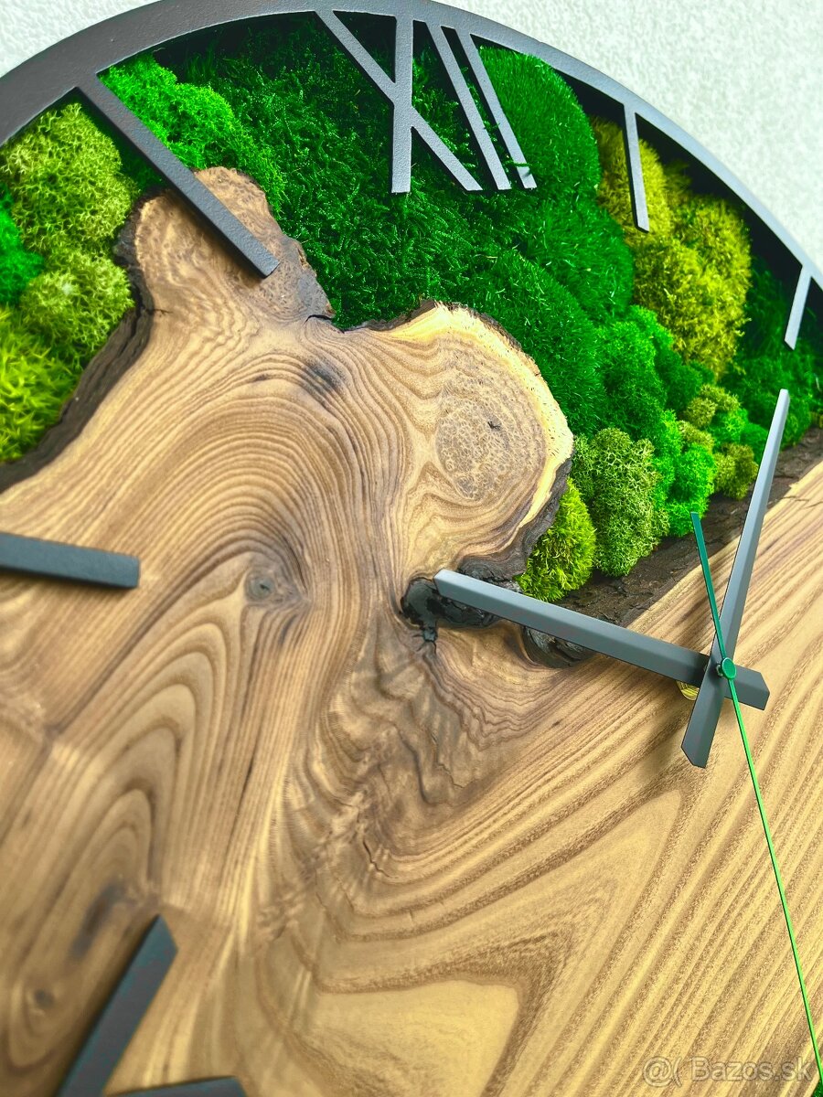 Machove hodiny s drevom v kovovej obruči 50cm priemer - 4