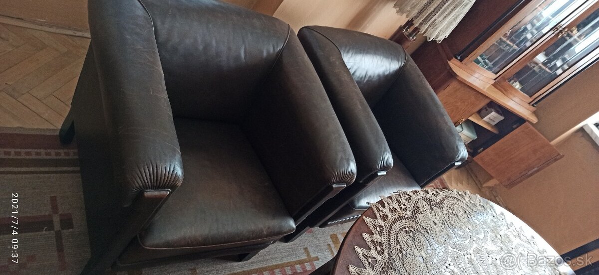 Luxusná trendová stará kožená sedačka + 2 kreslá - 4
