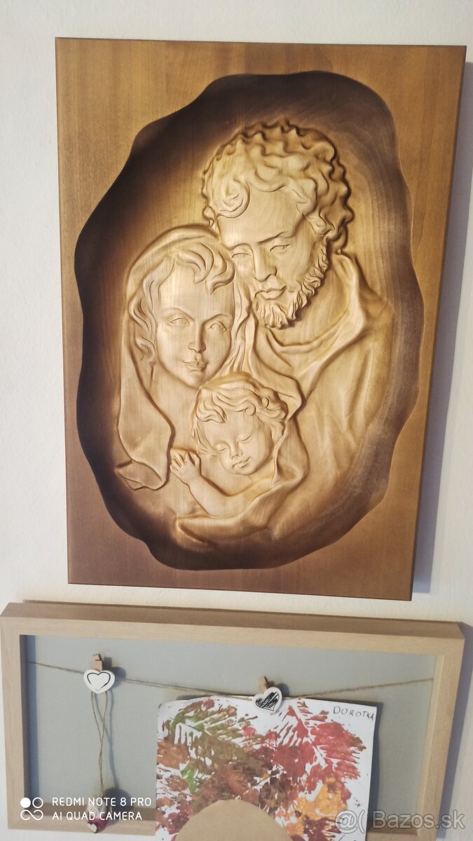 Drevený vyrezávaný obraz svätej rodiny - 4