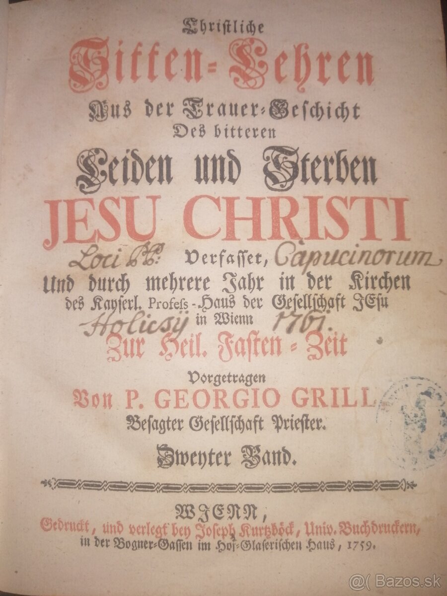 Život Ježiša Krtísta 1758 - 1759 2 knihy 4 diela - 4