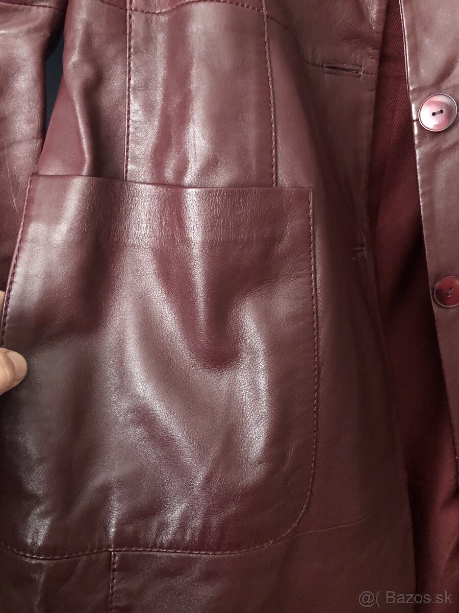 Kvalitný Kožený kabátik - bordový L - 4