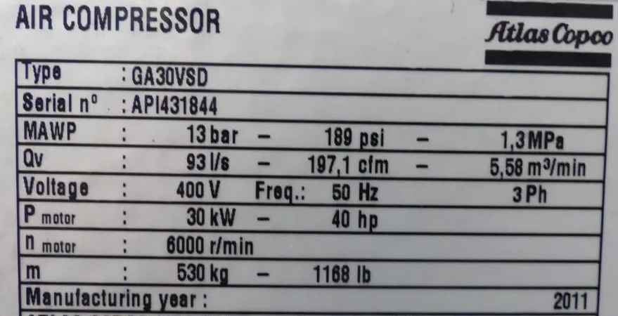 BAZAR - Šroubový kompresor Atlas Copco GA30VSD - 4