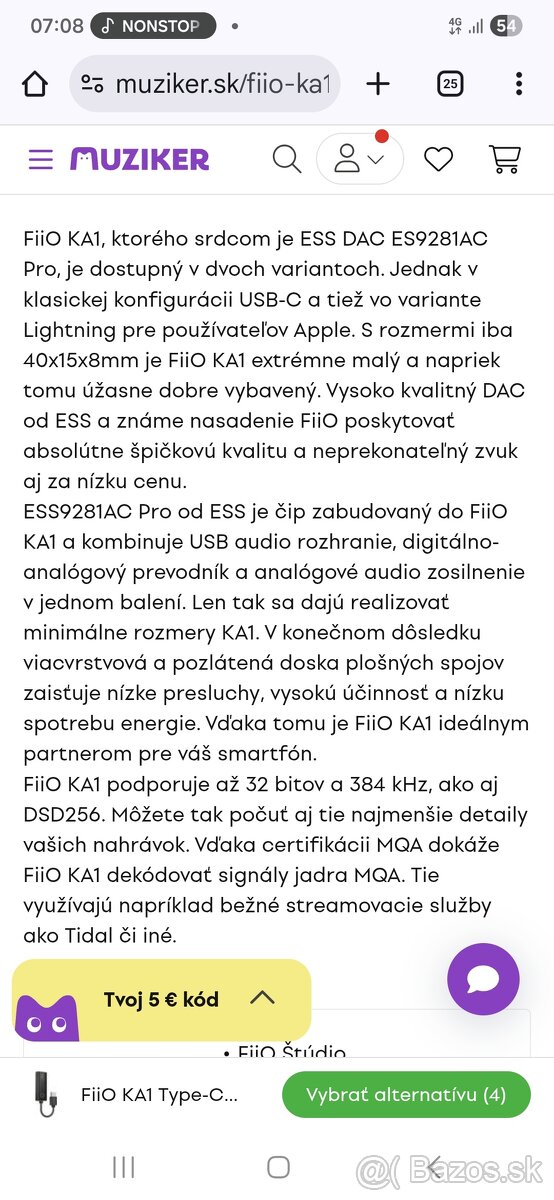 FiiO KA1 Type-C Slúchadlový zosilňovač - 4