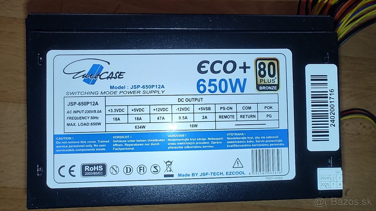 Zánovný napájací zdroj Eurocase 650W - záruka - 4