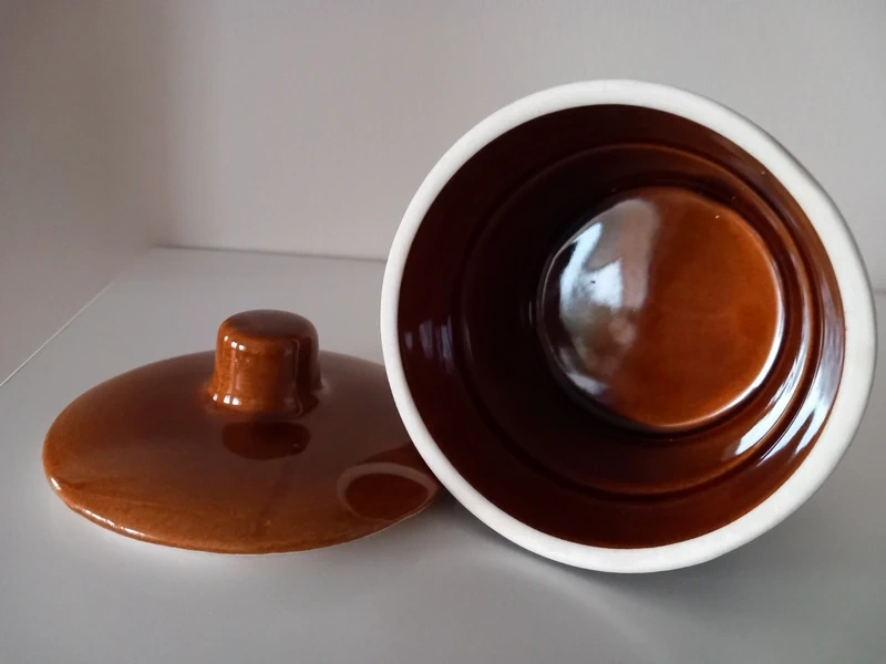 Stará kameninová dóza s vrchnákom 11,5x11,5 cm - 4