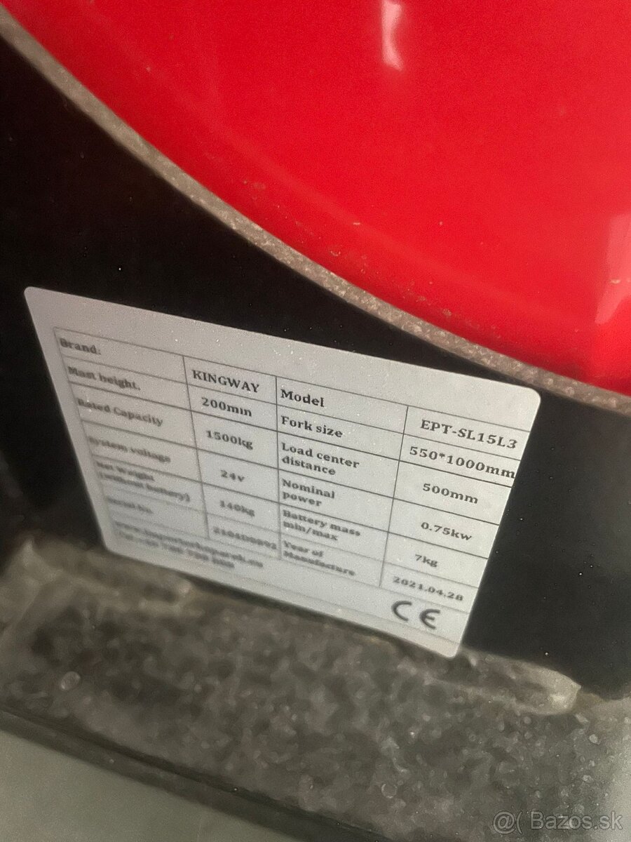 Elektrický paletový vozík EP 15S, vidlica 1000mm - 4