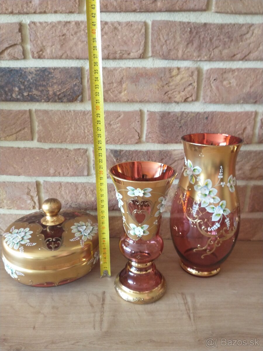 borské sklo, hutné sklo, zlatá zuzana ružová - 4