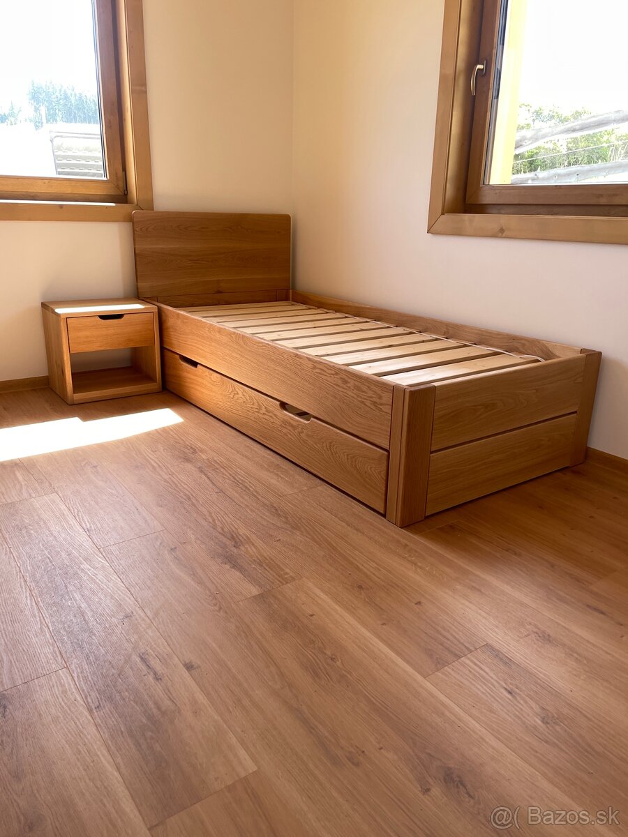 Dubová posteľ 90x200cm s výsuvným lôžkom - 4