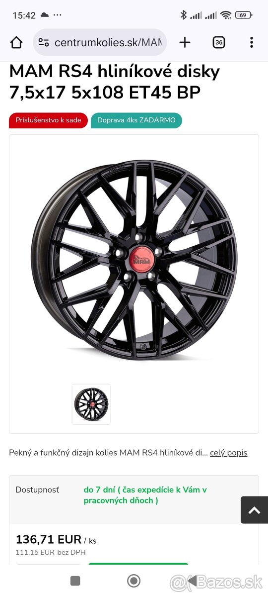 5x108 mm R17 disky MAM RS4 čierne - 4