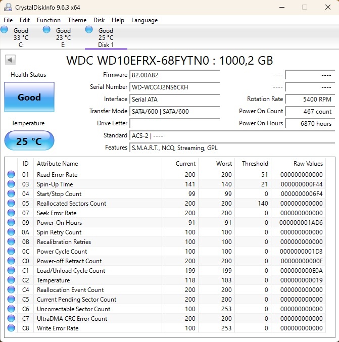 WD RED 1TB, 3,5", 5400rpm, 64 MB Cache, SATA III - 4