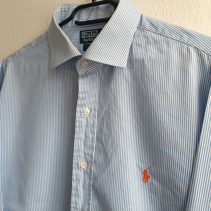 POLO Ralph Lauren modrá pruhovaná košeľa s dlhým rukávom XXL - 4