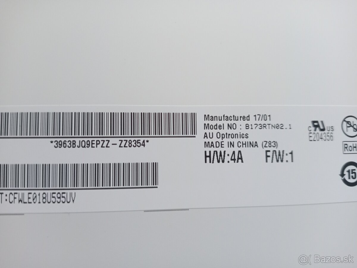 predám 17,3" LED SLIM displej 30pin eDP - B173RTN02 - 4