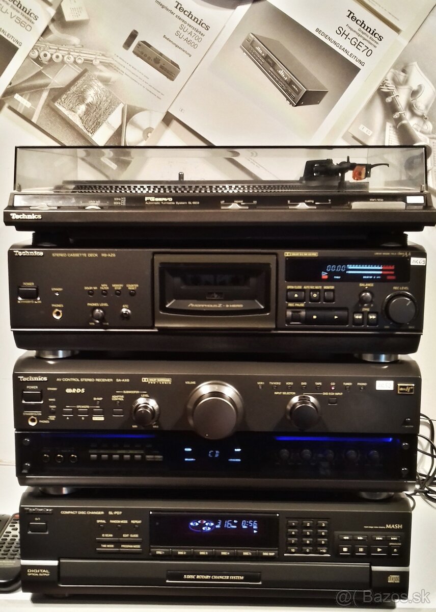 Zostava TECHNICS gramofon, tape deck, receiver, 5x CD = X03 - 4