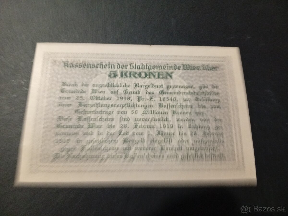 Predám 5 Kronen 1918 Wien UNC - 4