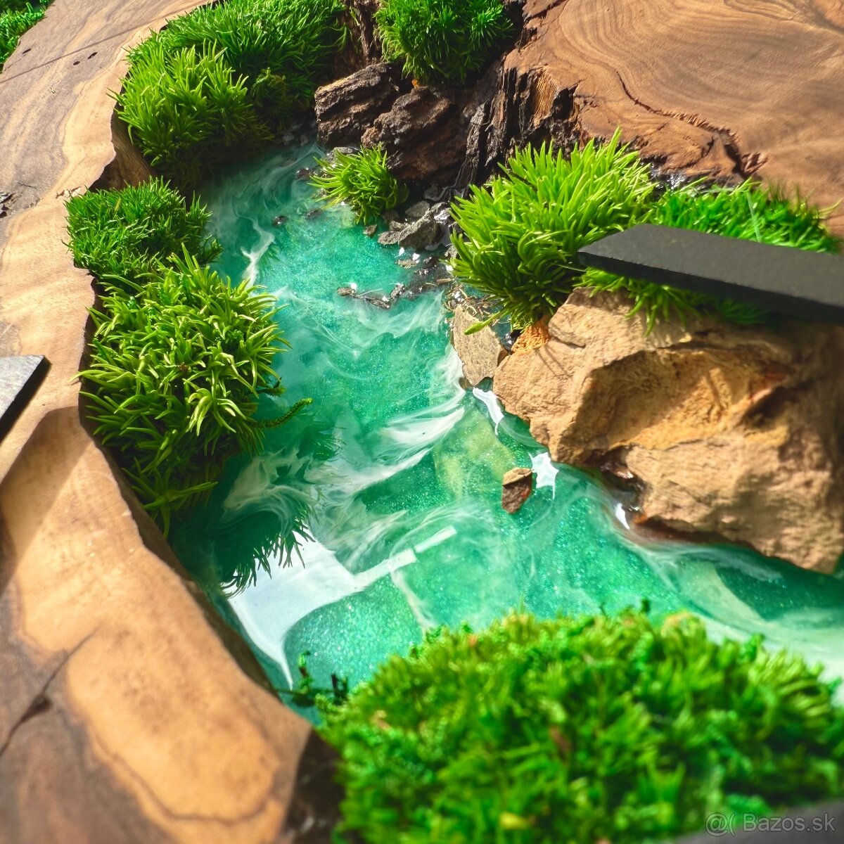 Machove hodiny 50cm drevene hodiny s epoxidom a machom - 4