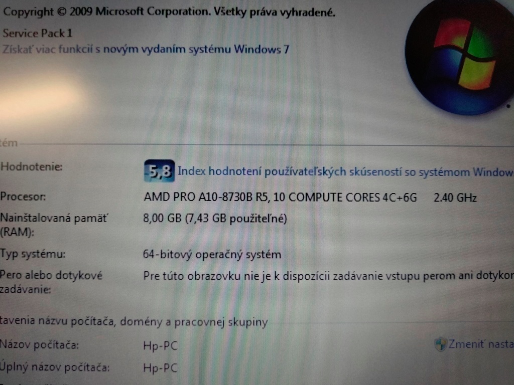 predám notebook HP ELITEBOOK 725 G4 ,WINDOWS 7,bez baterky - 4