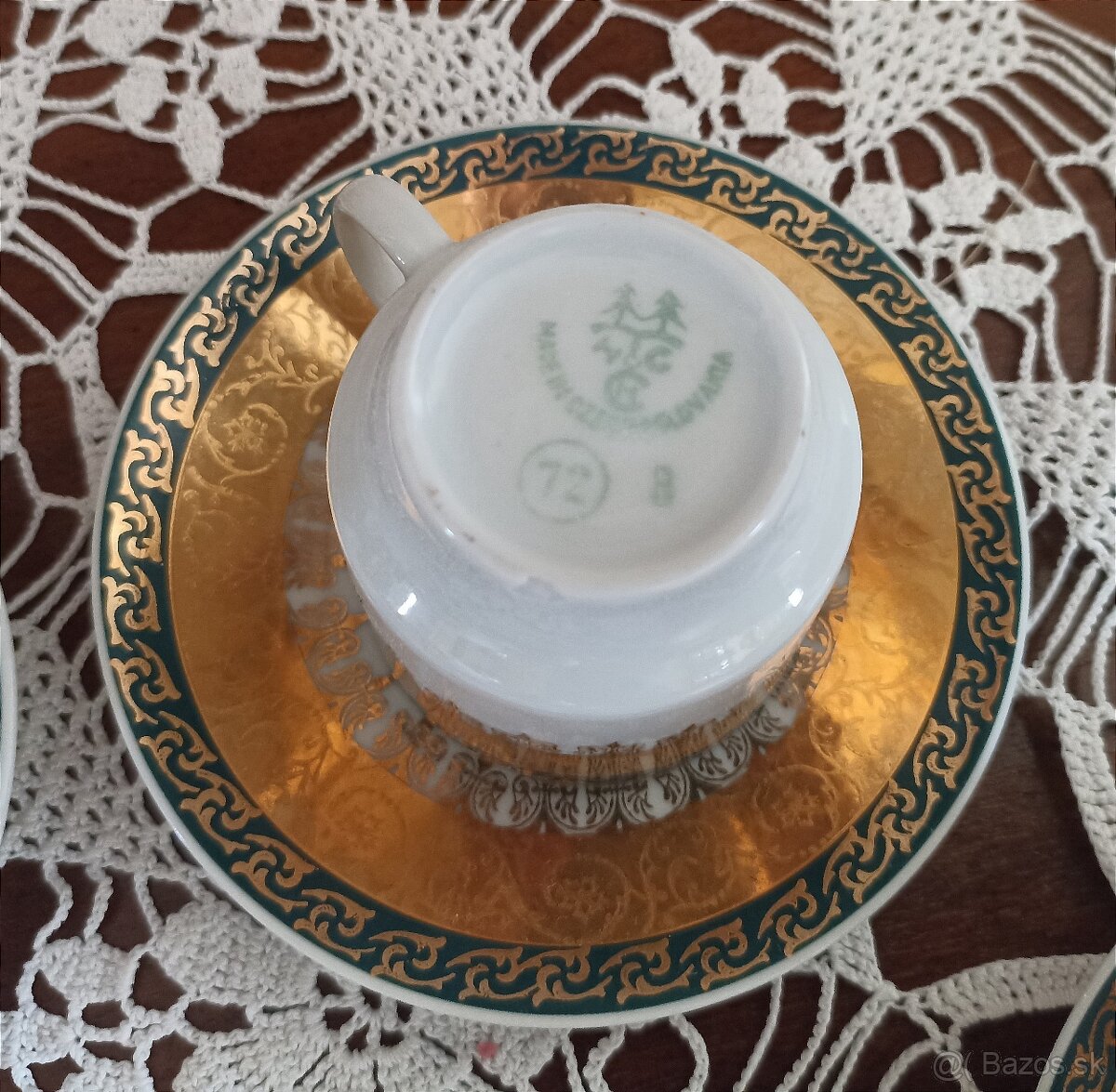 Retro porcelánová kávová súprava (H&C Chodov) - zeleno-zlatá - 4