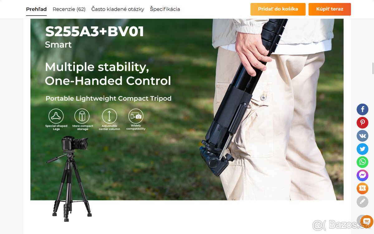 Predám statív K&F Concept SA255A3 190 cm - ako nový. - 4