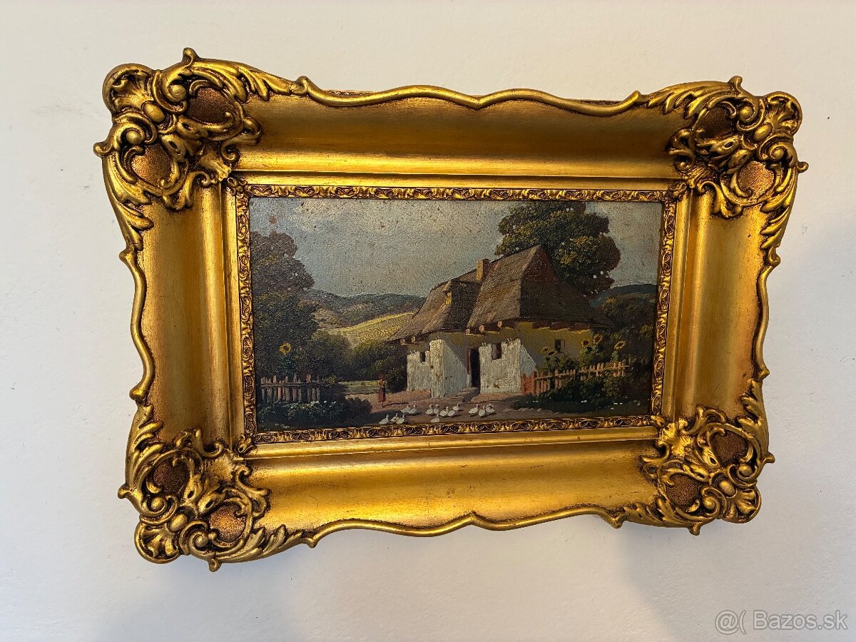 Stará olejomaľba na doske 1 - 4