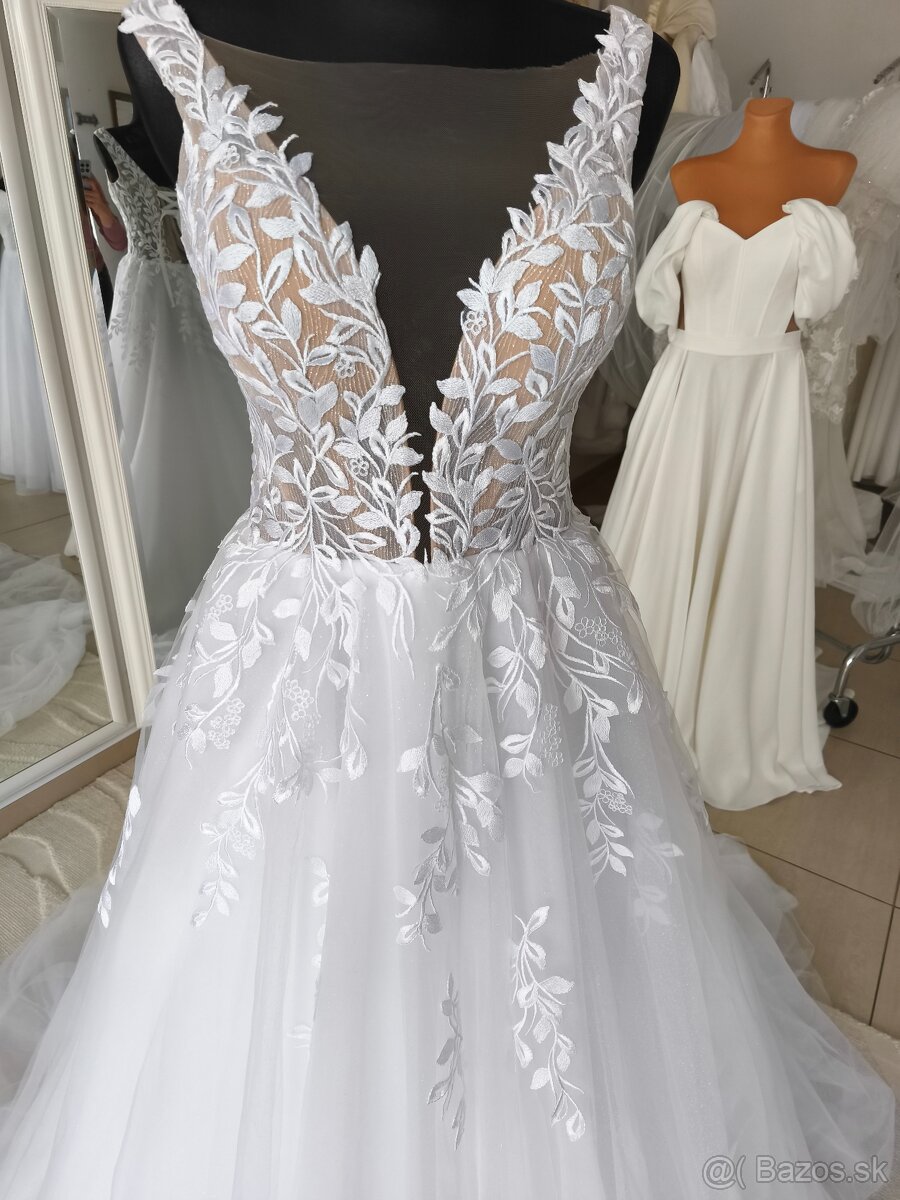 Predám nádherné úplne nové snehové biele svadobné šaty - 4
