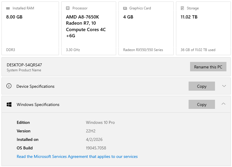 AMD R7/8GB DDR3/RX 550/120GB SSD/1TB HDD - 4