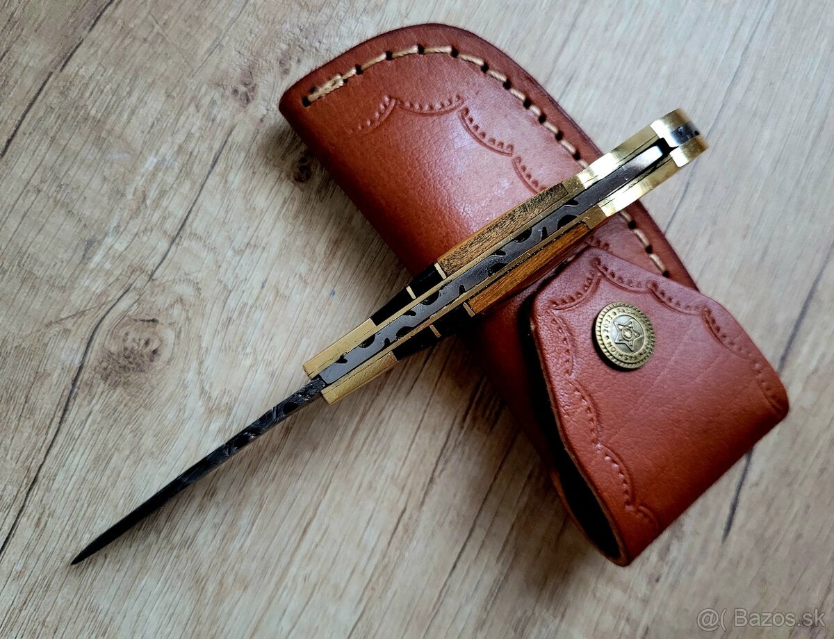 kapesní Damaškový nôž 4ROW ručně vyrobeno + kožené pouzdro - 4