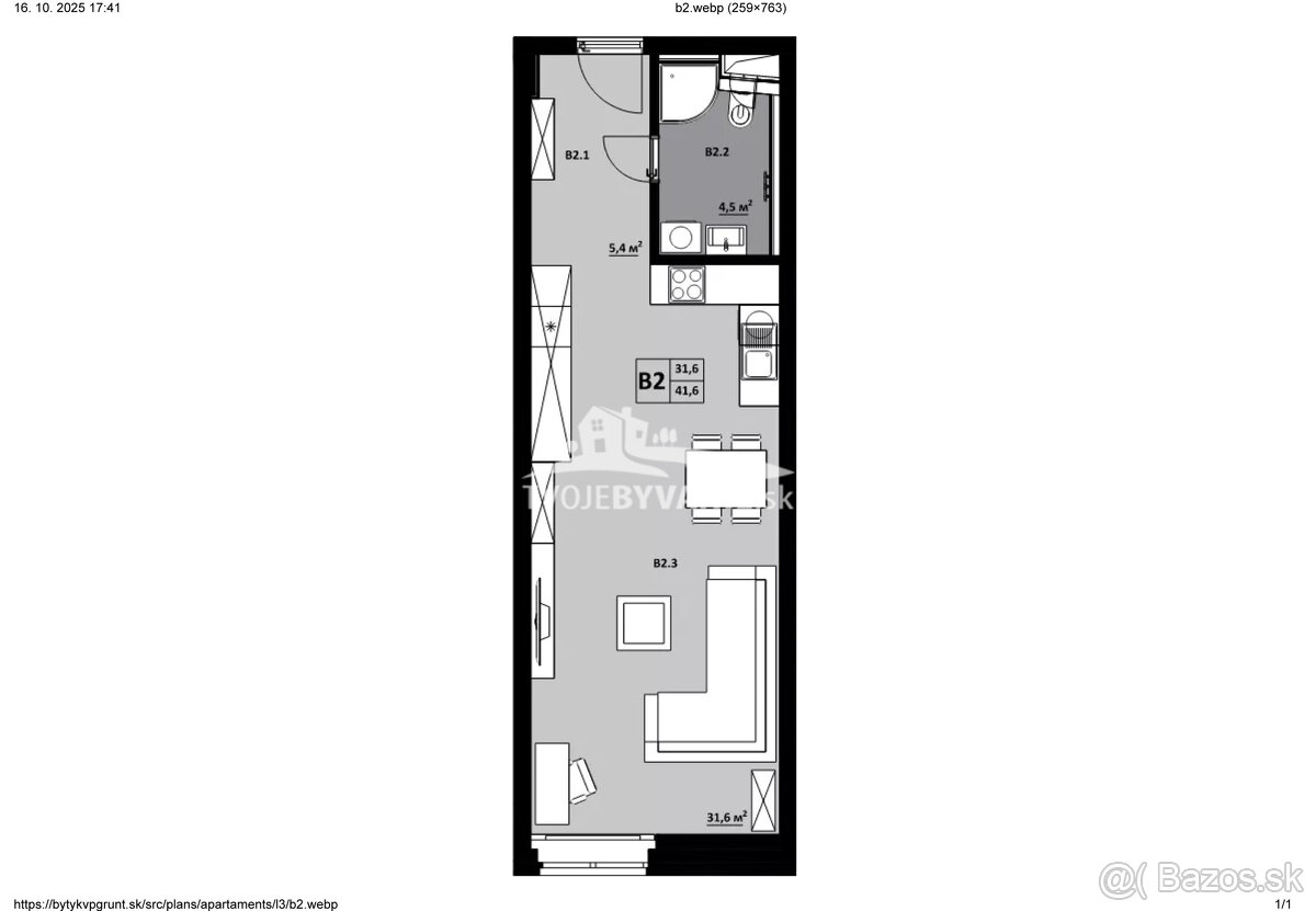 1 izbový byt KVP Grunt č. 2 - 4