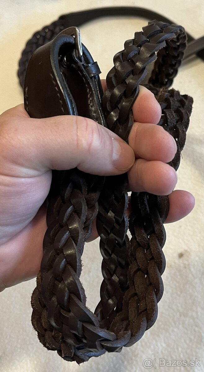 Otěže kožené proplétané tmavě hnědé - 4