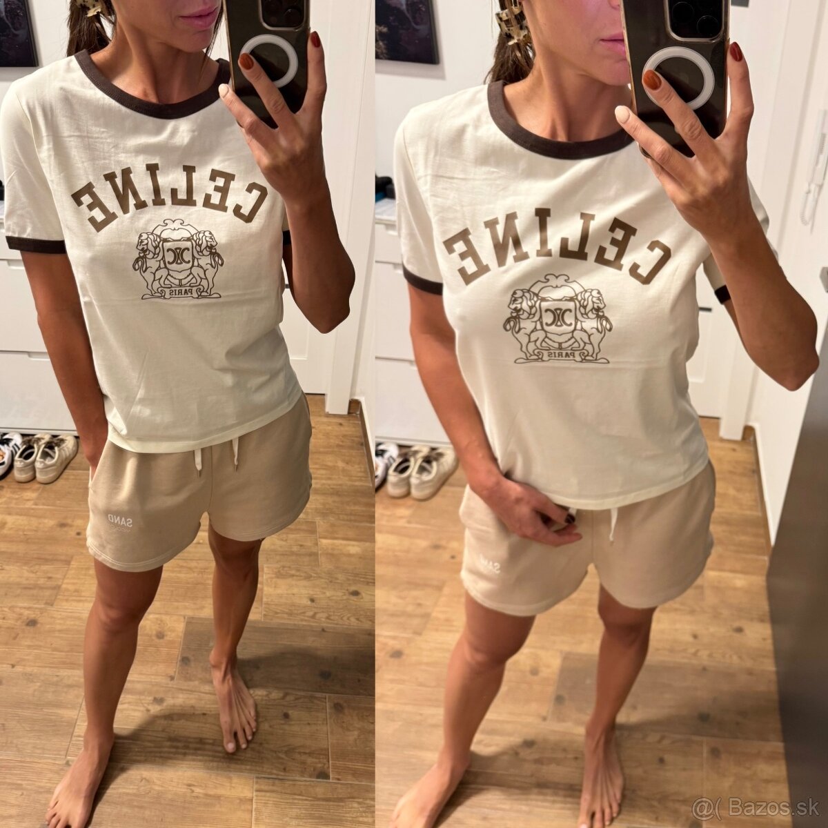 Celine bavlnene tricko kremove S/M - 4