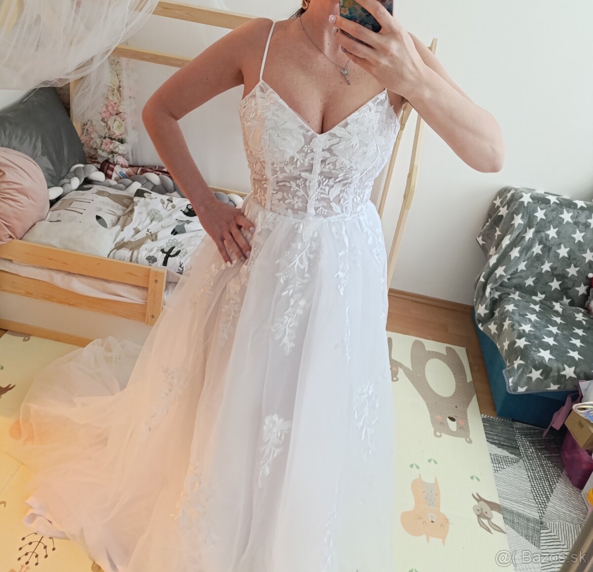 Krasne nové nenosené svadobné biele šaty na ramienka, 36 - 4