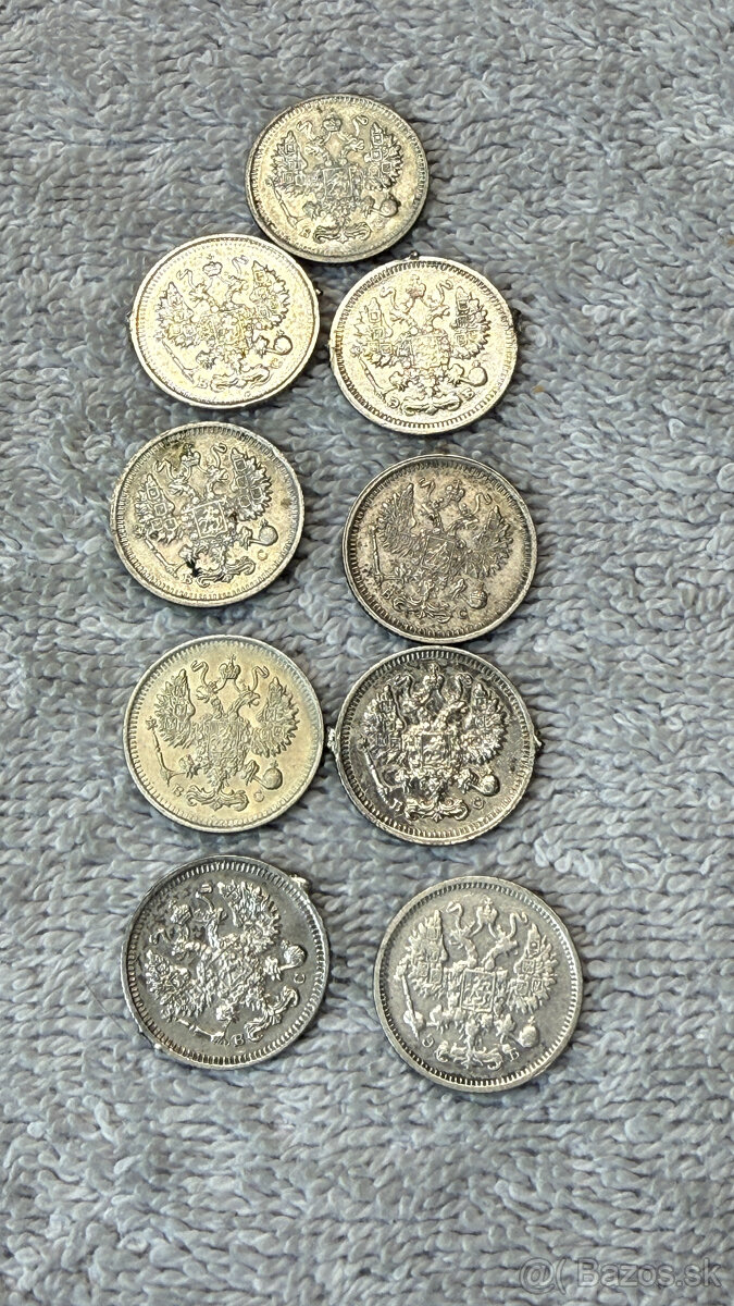 Stříbrná mince – Carské Rusko 10 Kopějek, smíšený lot (1906– - 4
