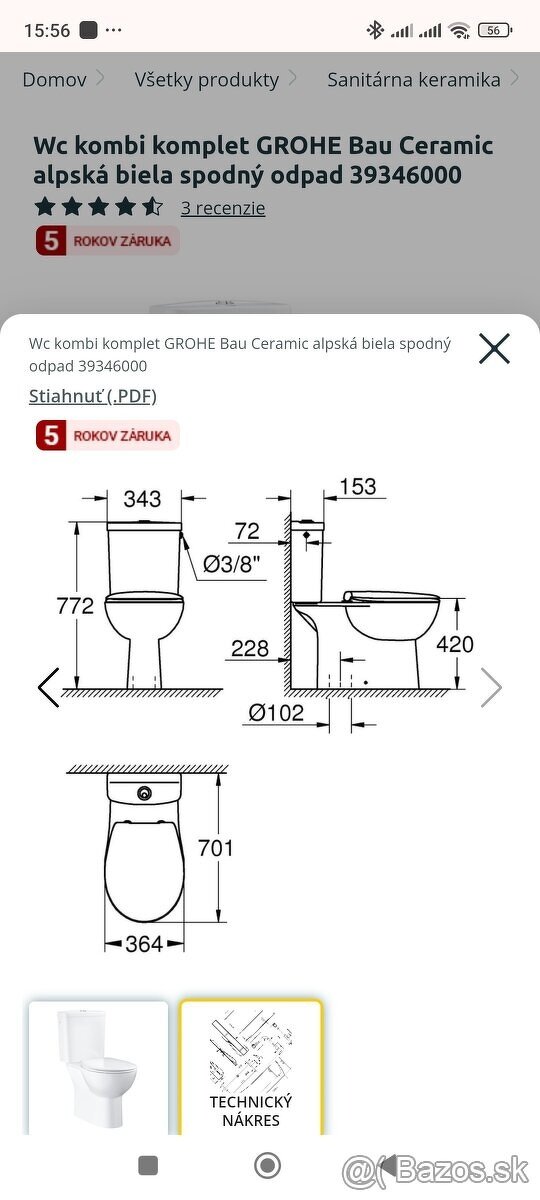 Zachod, wc Grohe spodný odpad , rimles nove - 4