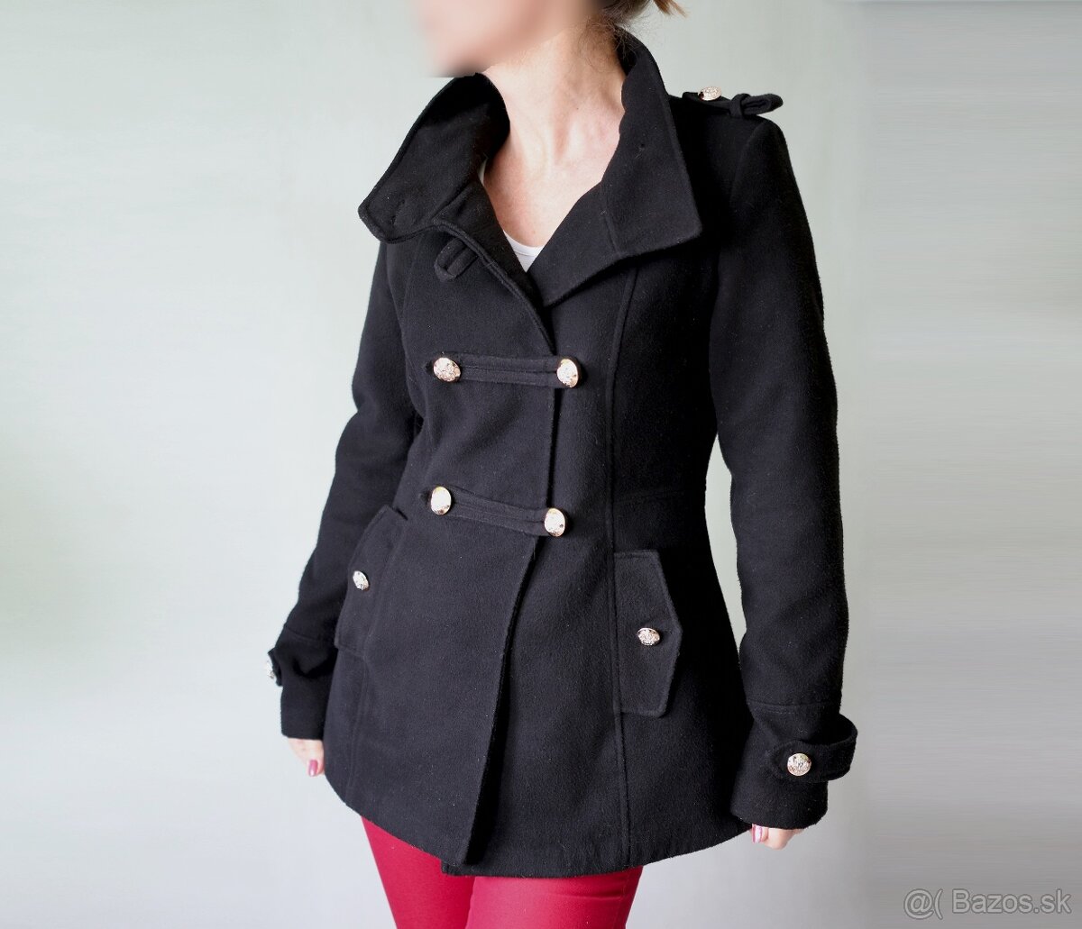 Krátky čierny kabát - 70% vlna veľ. S - 4