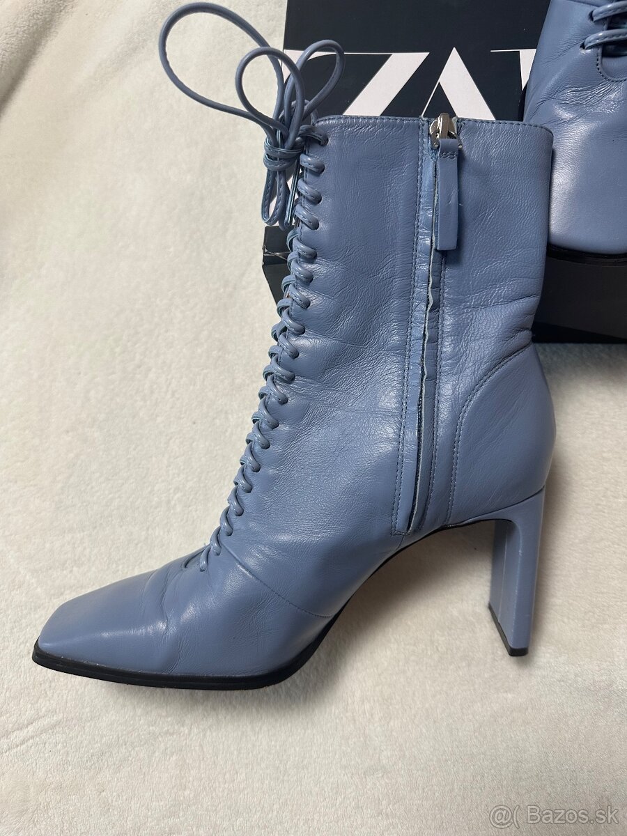 Modré kožené čižmičky zn. ZARA - 4